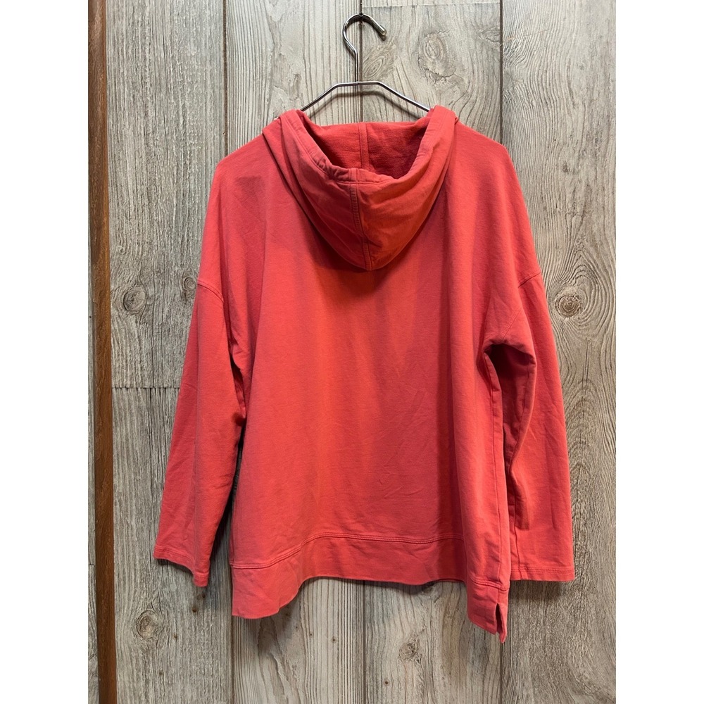 T by Talbots XL Coral Pink Cotton Spandex V-Neck Pullover Hoodie Sweatshirt - Picture 5 of 5